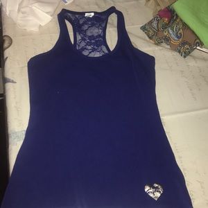 Blue spandex razor back tank